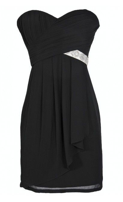 Black Tie Optional Strapless Embellished Designer Dress in Black